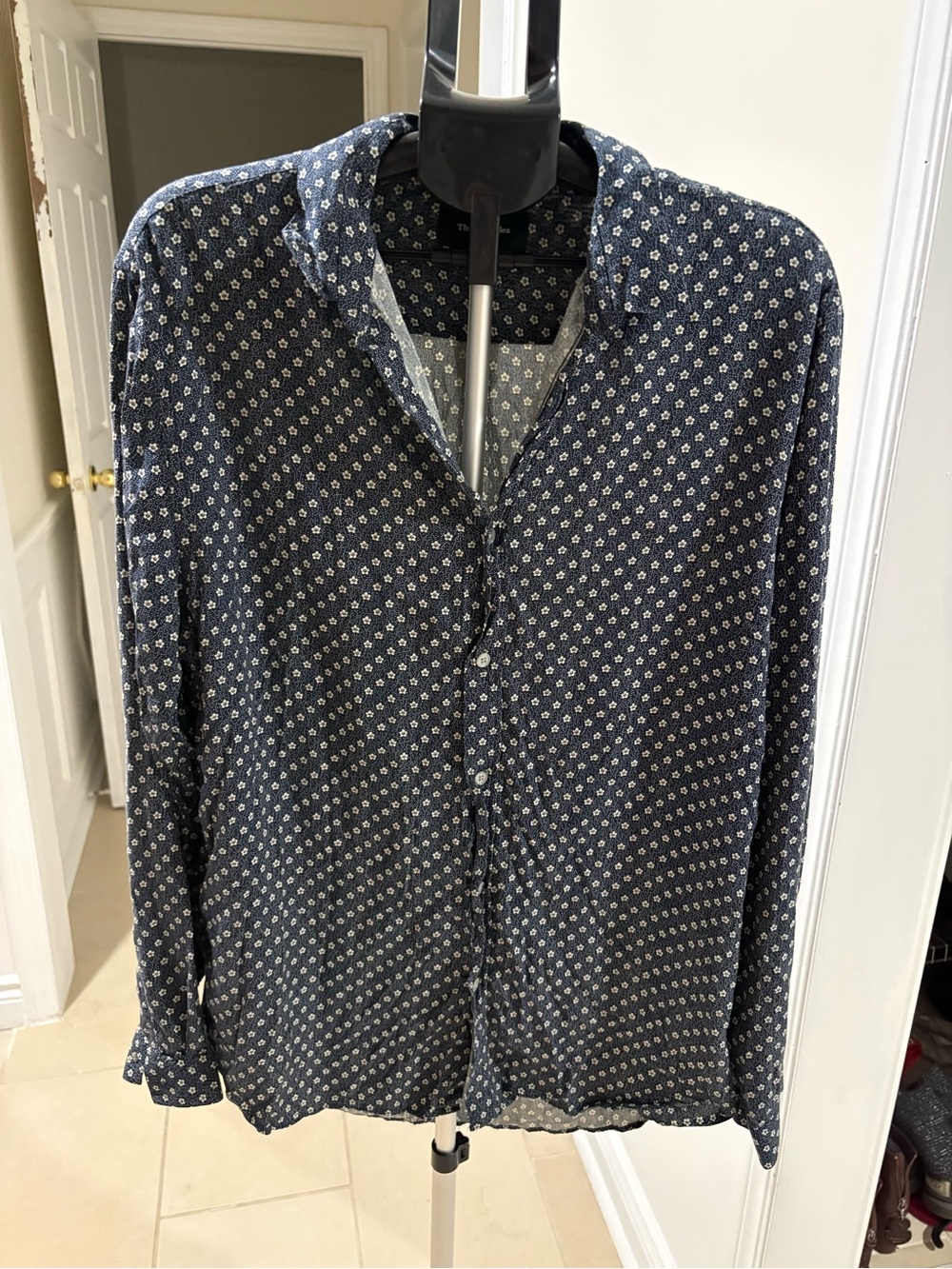 THE KOOPLES Navy Dress Shirt Geometric Pattern Size XL Men’s Viscose Button Down